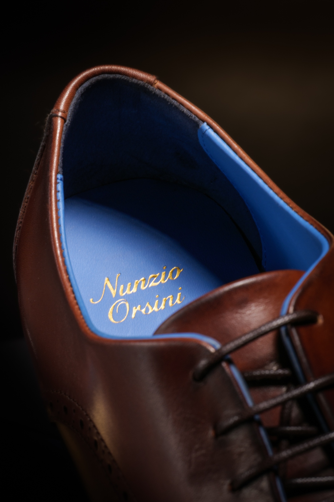 Memory foam heel cushion inside a Nunzio Orsini handmade Italian leather Oxford shoe